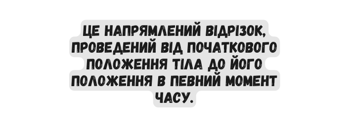 це напрямлений відрізок проведений від початкового положення тіла до його положення в певний момент часу